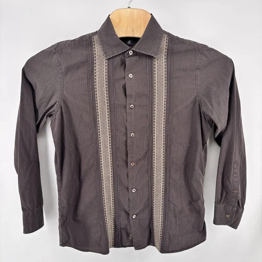 Banana Republic Men's S Brown Pinstripe Embroidered Cotton Shirt